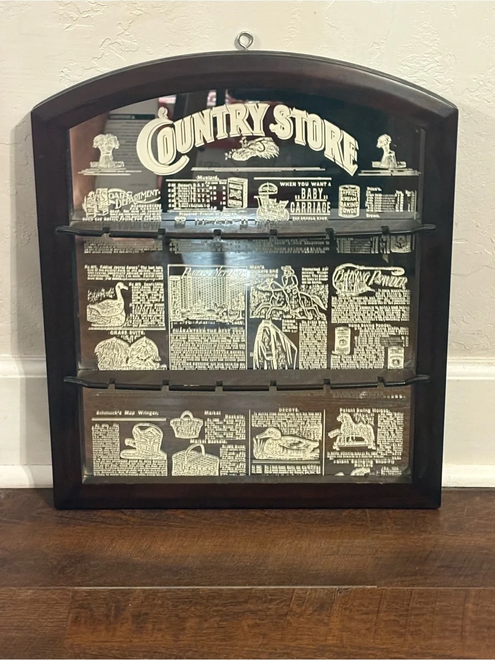Vintage Franklin Mint Country Store Mirrored Spoon Rack Wall Display Wood Frame